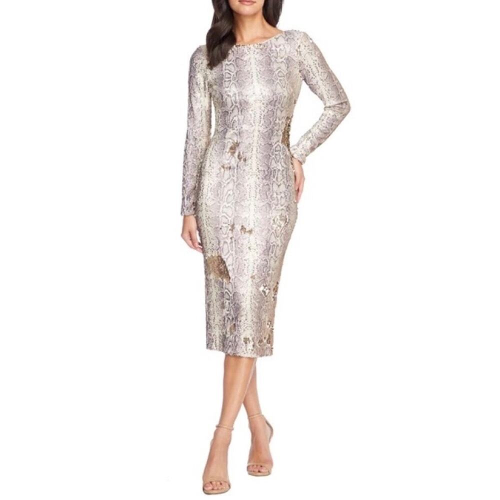 NWT Dress the Population Python Sequin Emery Sheath Dress